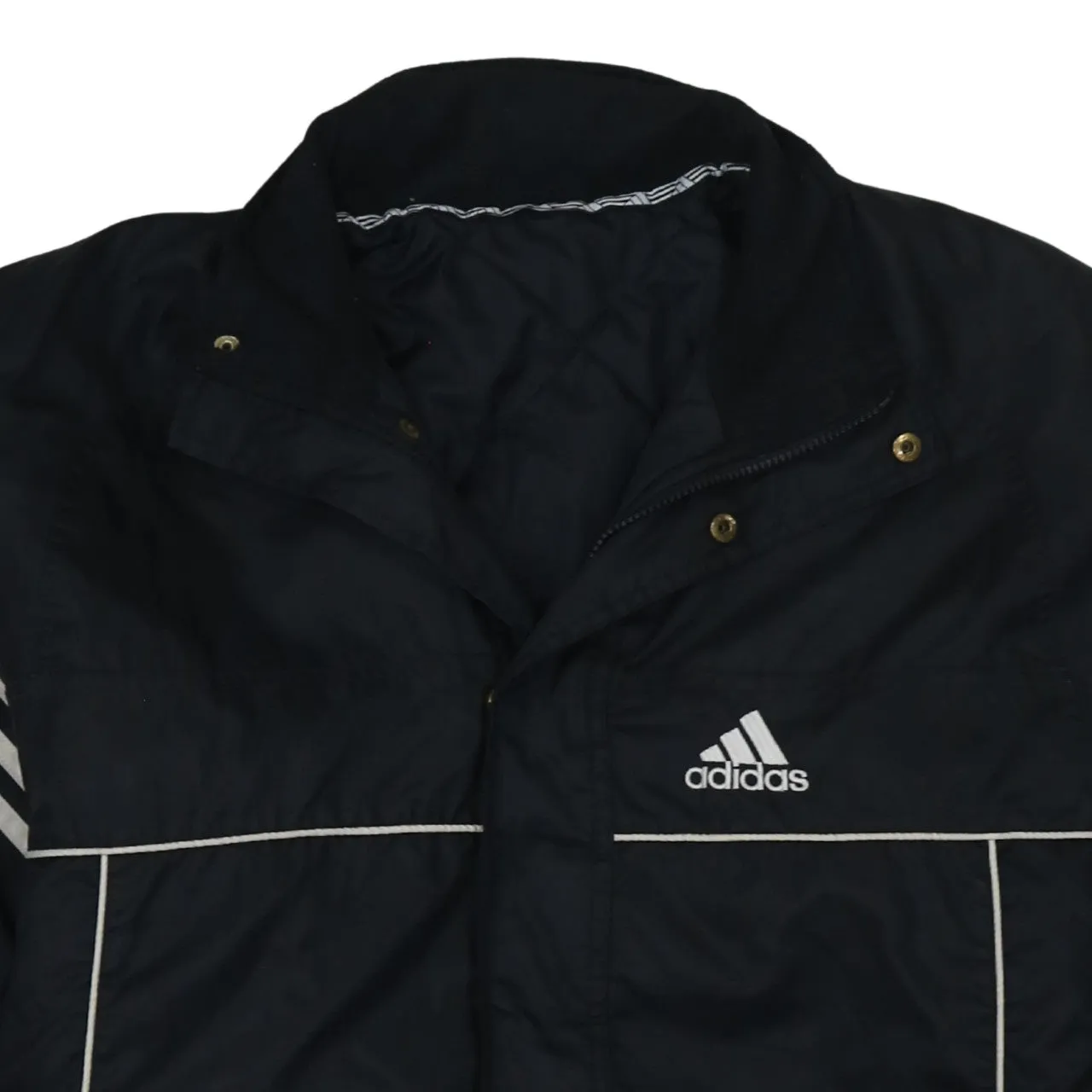 Adidas Black Windbreaker Jacket Men's Medium Embroidered Logo Three Stripe Sleeves Outerwear sold by Vintage Club product image thumbnail 3