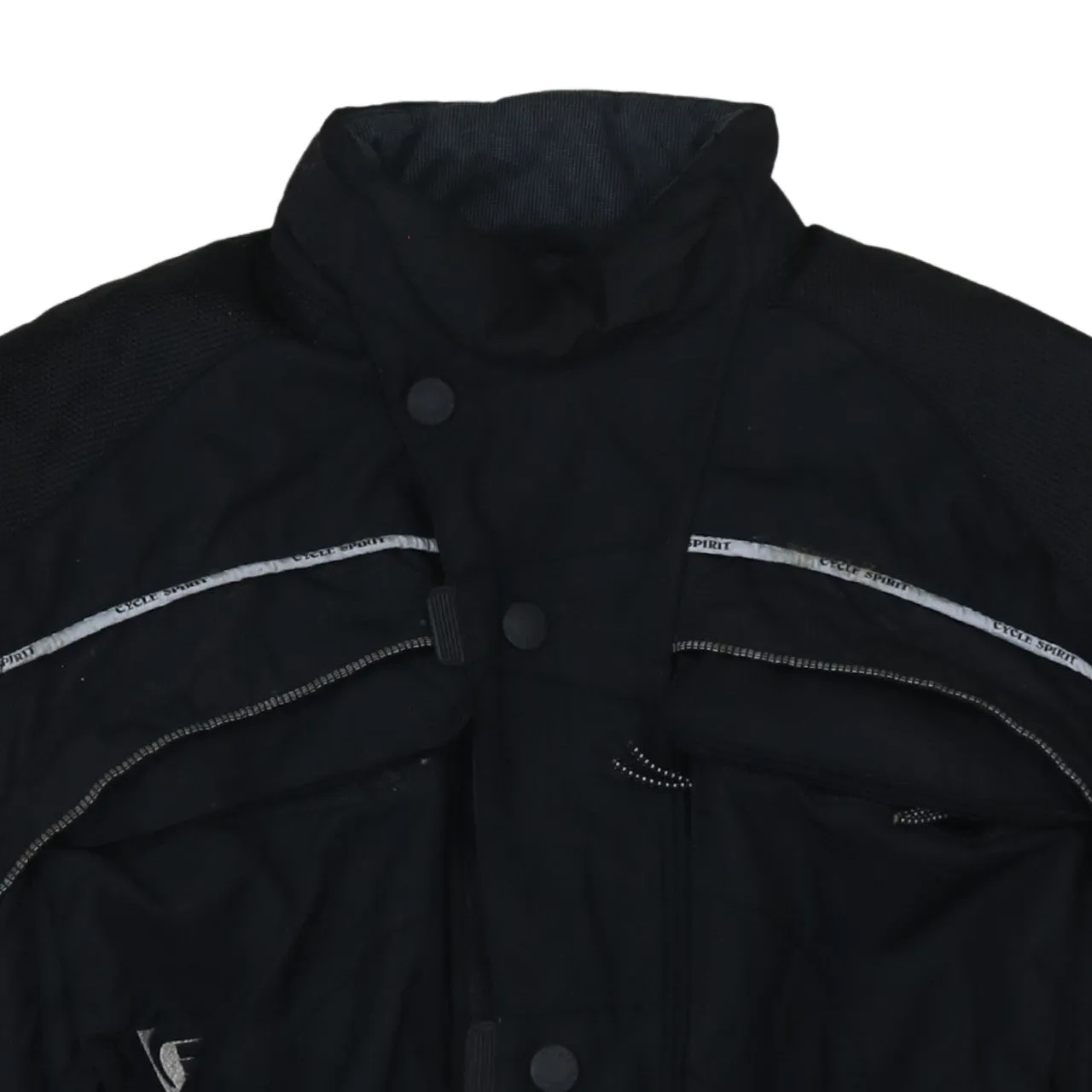 Cycle Spirit Black Motorcycle Jacket Men's Small Arm Logos Reflective Trim Belted Outerwear sold by Vintage Club product image thumbnail 3