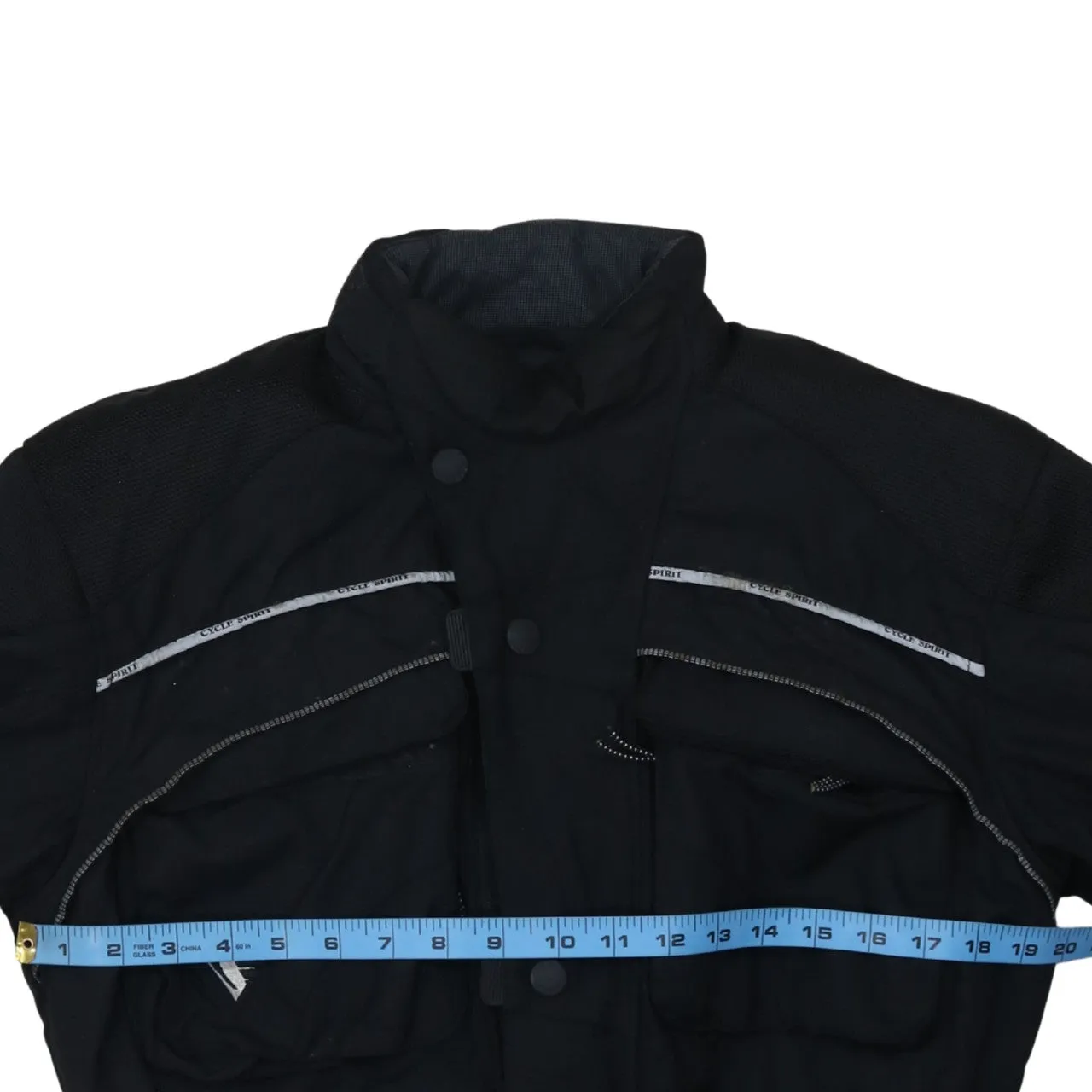 Cycle Spirit Black Motorcycle Jacket Men's Small Arm Logos Reflective Trim Belted Outerwear sold by Vintage Club product image thumbnail 5