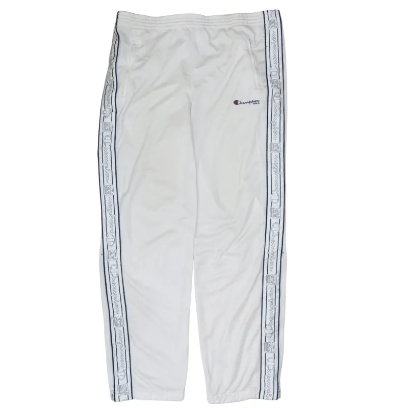 Champion White Track Trousers Men's Medium Embroidered Logo Branded Side Tape Pants made by Champion