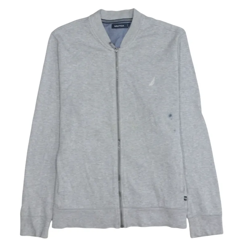 Nautica Light Grey Zip Sweatshirt Men’s Large Embroidered Chest Logo Bomber Style Jacket made by Nautica