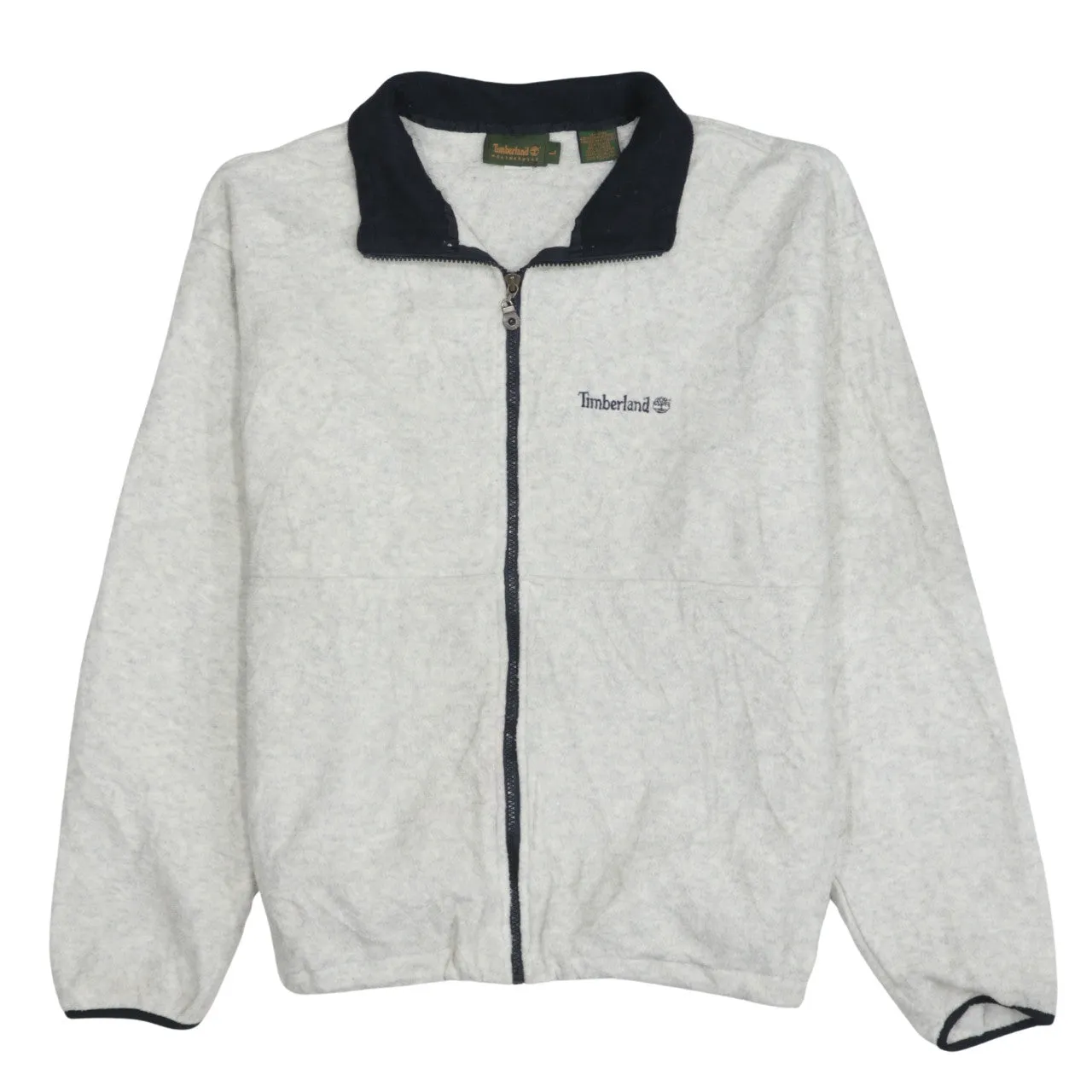 Timberland Light Grey Fleece Jacket Men's Large Embroidered Logo Full Zip Outerwear sold by Vintage Club