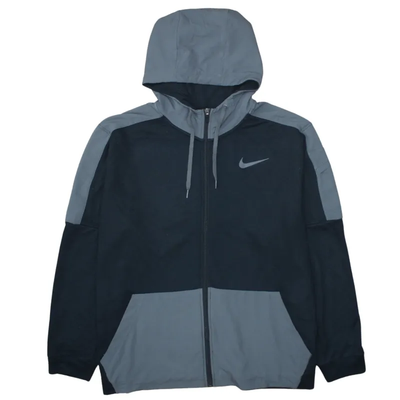 Nike Black Grey Full Zip Hoodie Men's XXLarge Embroidered Swoosh Split Colour Panels Sweatshirt made by Nike