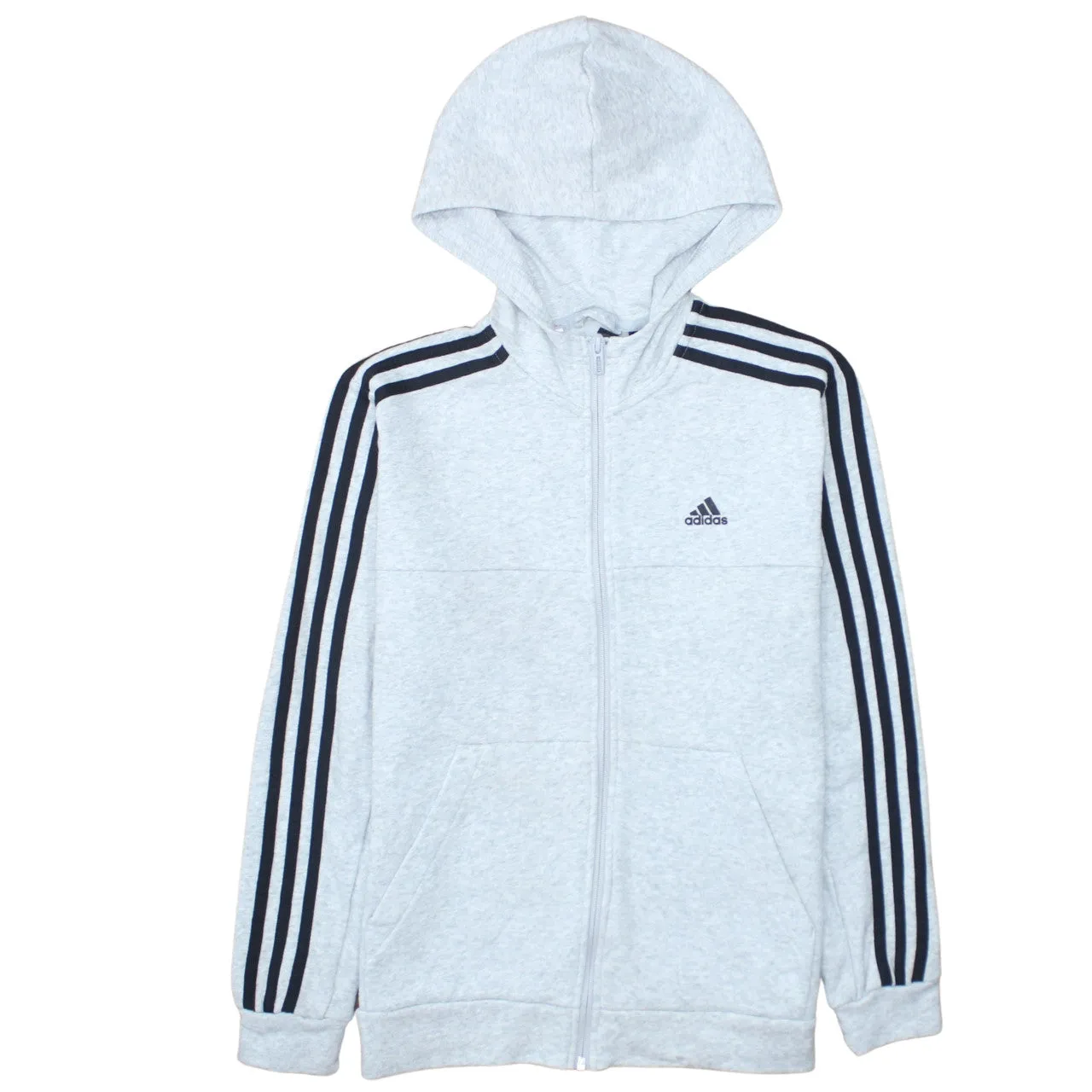Adidas Light Grey Hoodie Women’s Large Full Zip Three Stripe Sleeves Embroidered Logo sold by Vintage Club