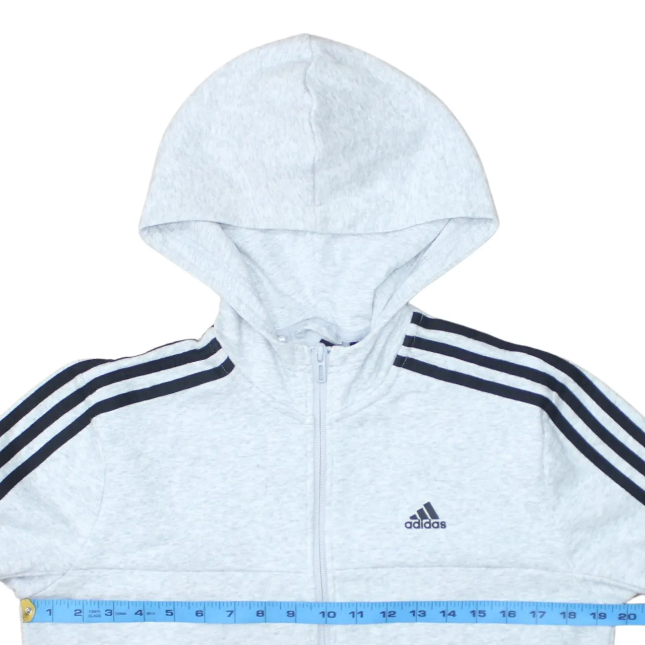 Adidas Light Grey Hoodie Women’s Large Full Zip Three Stripe Sleeves Embroidered Logo sold by Vintage Club product image thumbnail 5