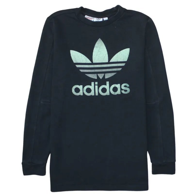 Adidas Black Sweatshirt Women’s Large Printed Trefoil Logo Crewneck Pullover Top sold by Vintage Club