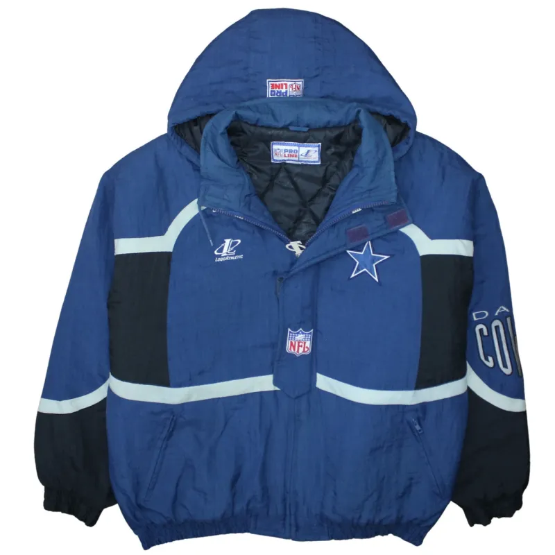 NFL Blue Hooded Jacket Men's Large Embroidered Dallas Cowboys Logo Pullover Anorak sold by Vintage Club