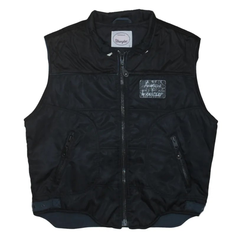 Wrangler Black Gilet Women’s Large Zip Pockets Adjustable Hem Script Patch Vest sold by Vintage Club