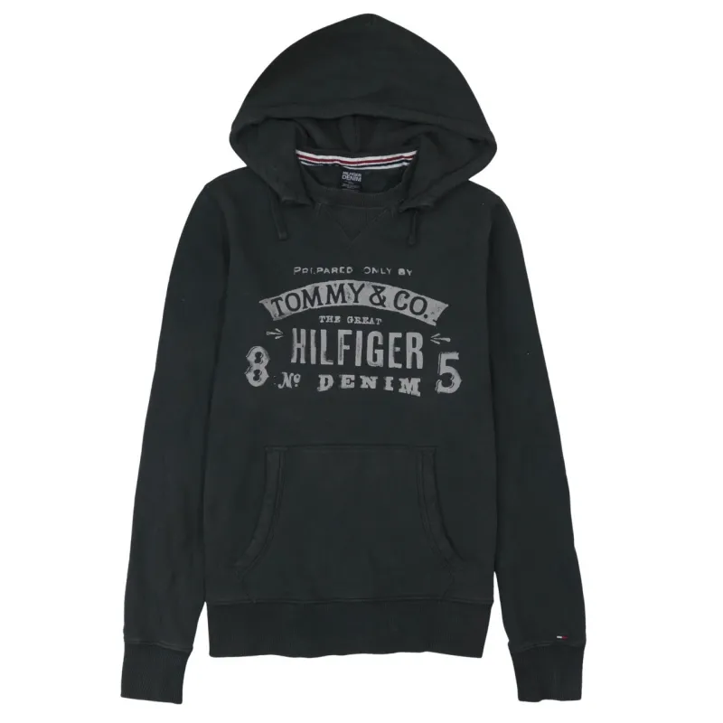 Tommy Hilfiger Black Hoodie Women’s Medium Printed Chest Logo Front Pocket Sweatshirt sold by Vintage Club