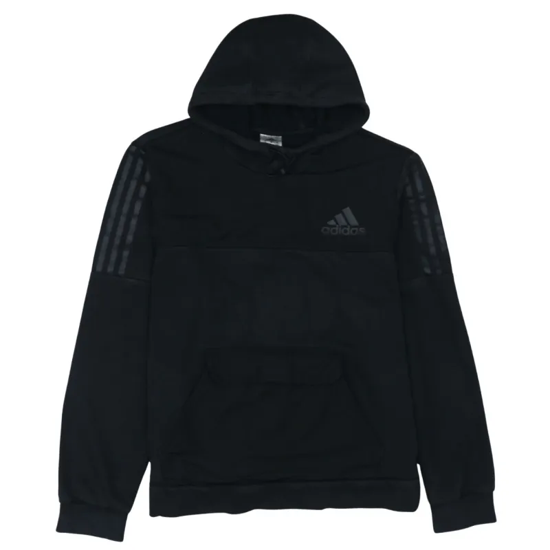 Adidas Black Hoodie Men’s Medium Three Stripe Sleeves Printed Logo Pullover Sweatshirt sold by Vintage Club