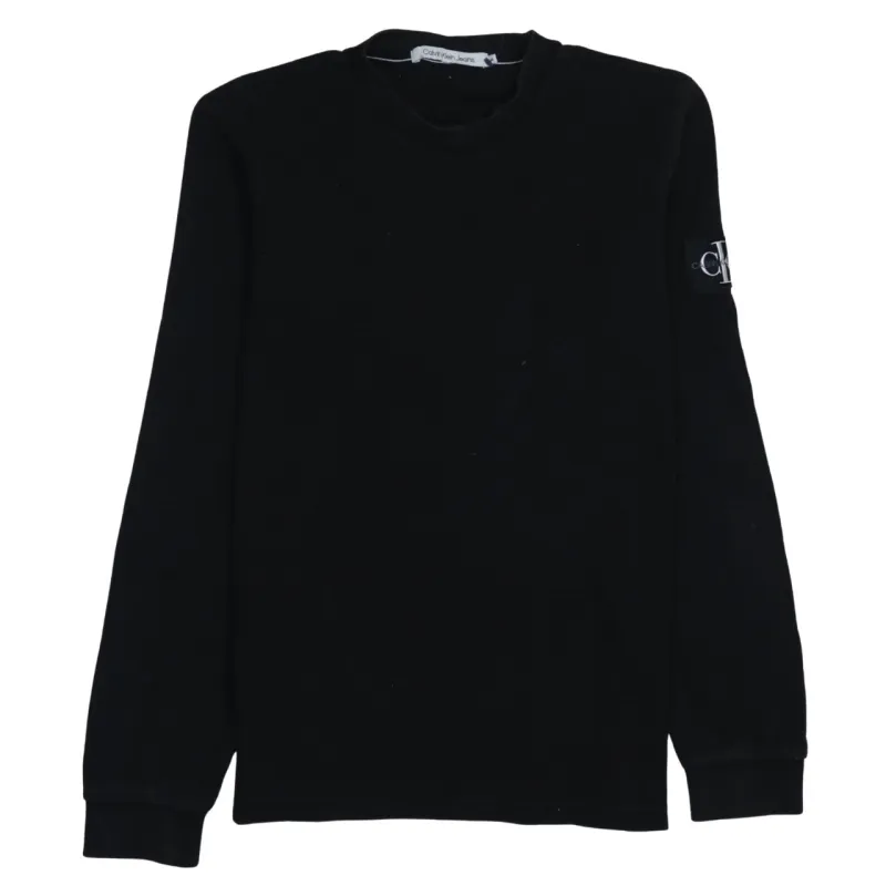 Calvin Klein Black Long Sleeve Top Women’s XLarge Sleeve Logo Ribbed Crewneck Jumper made by Calvin Klein