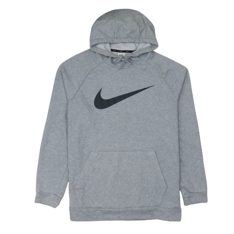 Nike Grey Hoodie Women’s Large Printed Swoosh Logo Front Pocket Pullover Sweatshirt sold by Vintage Club