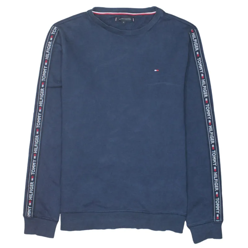 Tommy Hilfiger Navy Blue Sweatshirt Women's Medium Tape Logo Sleeves Embroidered Flag Pullover made by Tommy Hilfiger
