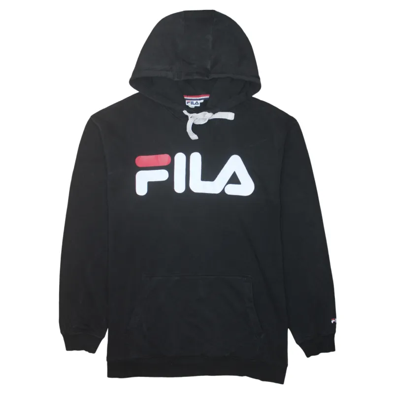 Fila Black Hoodie Women’s XLarge Printed Logo Front Pocket Pullover Sweatshirt sold by Vintage Club