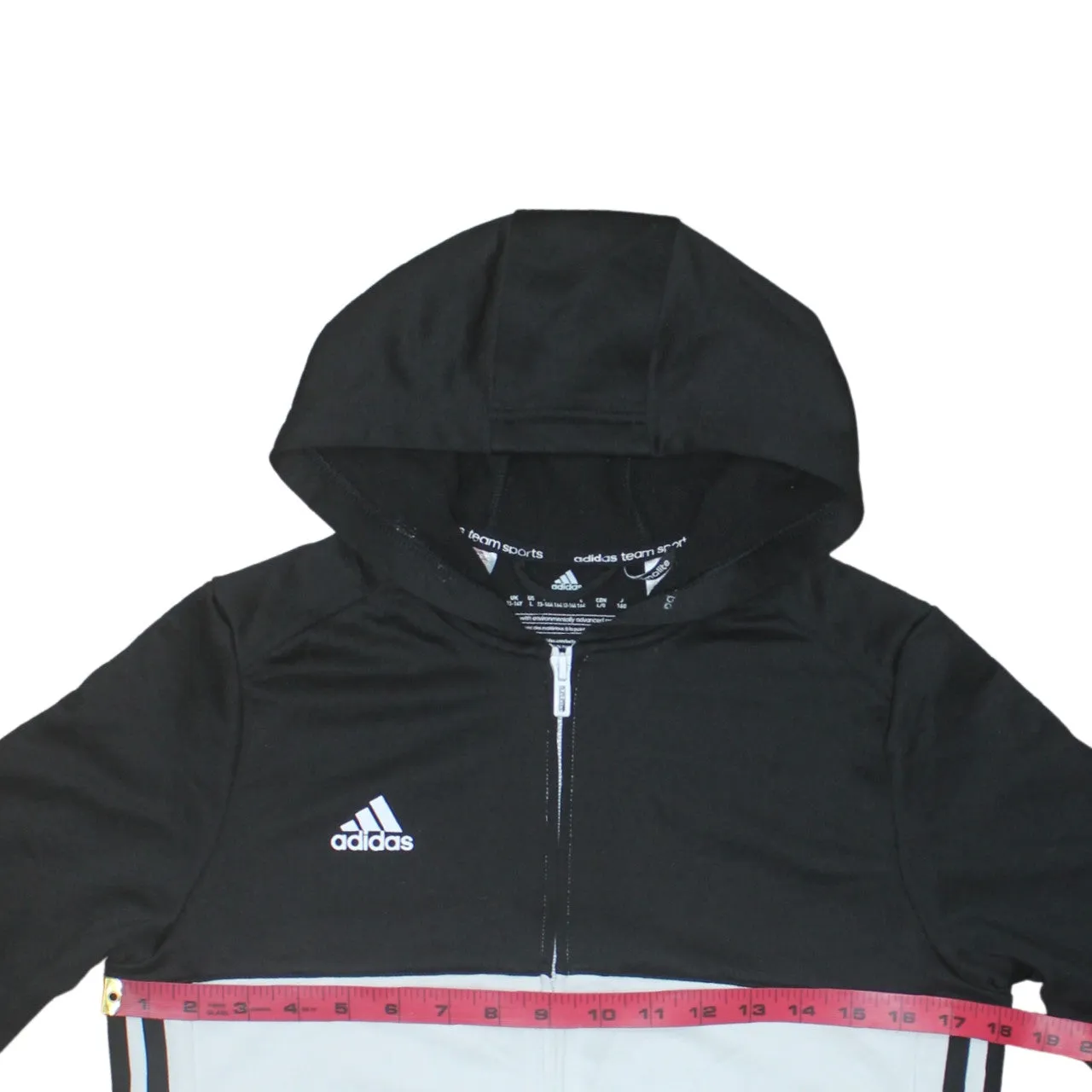 Adidas Black White Hoodie Women’s Large Full Zip Printed Logo Split Colour Top sold by Vintage Club product image thumbnail 5