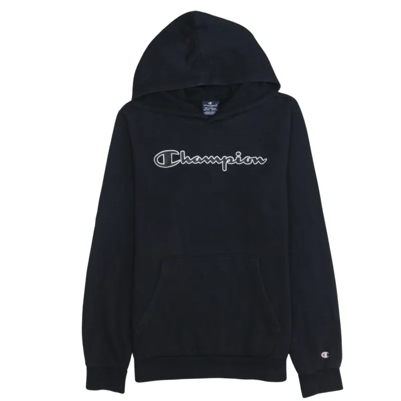 Champion Black Hoodie Women’s XXLarge Script Printed Logo Front Pocket Pullover Sweatshirt sold by Vintage Club