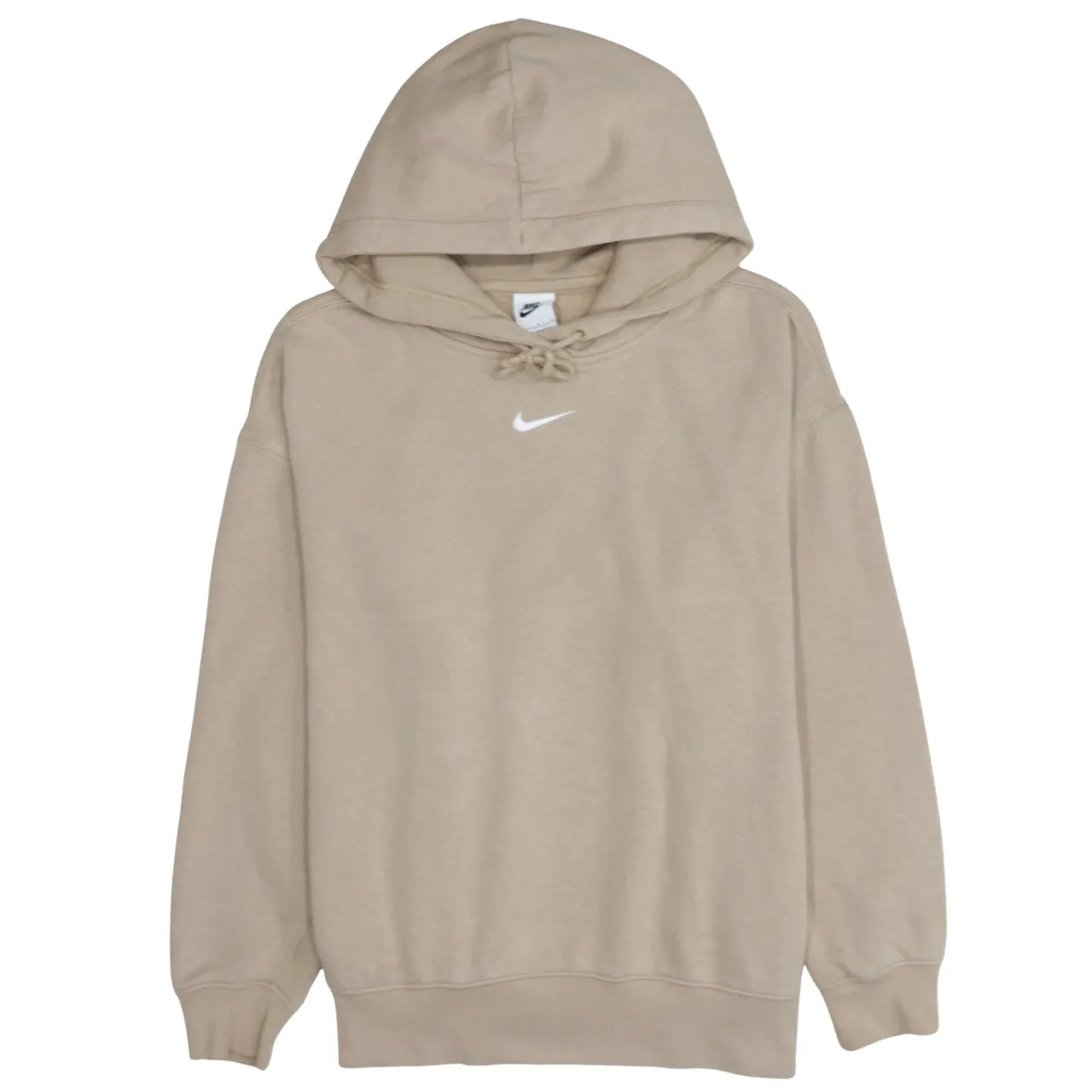 Nike Beige Cream Hoodie Men's Medium Embroidered Swoosh Drawstring Hood Fleece Sweatshirt sold by Vintage Club