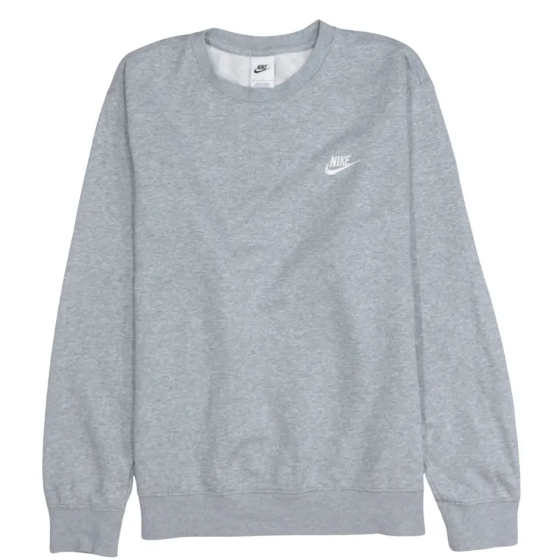 Nike Grey Crewneck Sweatshirt Men's Large Embroidered Swoosh Logo Fleece Pullover Top made by Nike