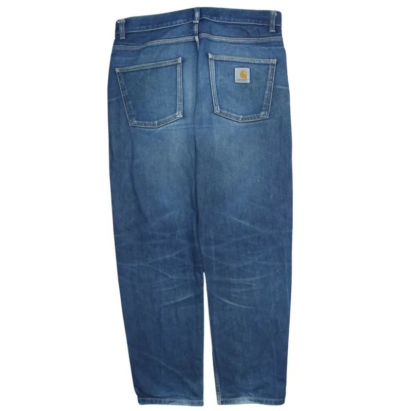 Carhartt Blue Denim Jeans Men's 32 Straight Leg Faded Wash Logo Back Pocket Trousers sold by Vintage Club