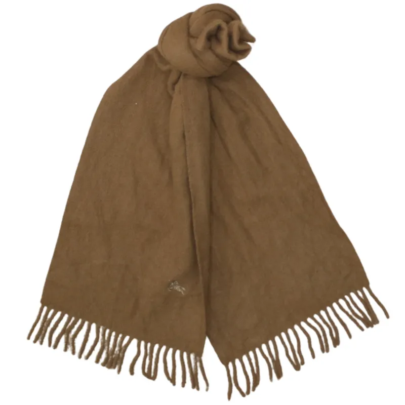 Burberry Camel Brown Scarf Men’s One Size Embroidered Equestrian Knight Logo Fringed Wool made by Burberry