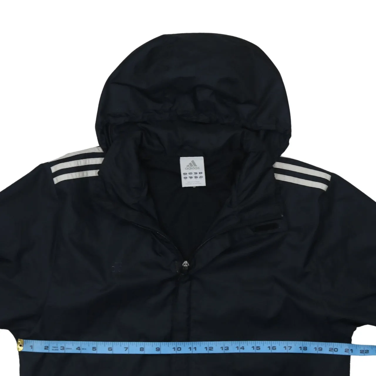Adidas Black Windbreaker Jacket Men's Small Hooded Three Stripe Reflective Trim Outerwear sold by Vintage Club product image thumbnail 5