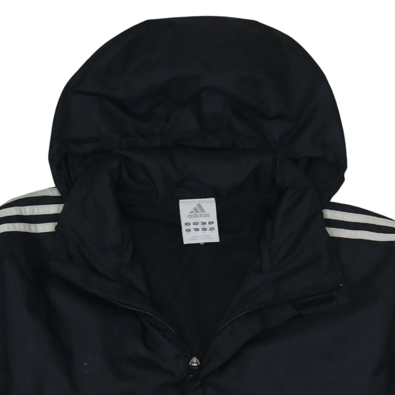Adidas Black Windbreaker Jacket Men's Small Hooded Three Stripe Reflective Trim Outerwear sold by Vintage Club product image thumbnail 3