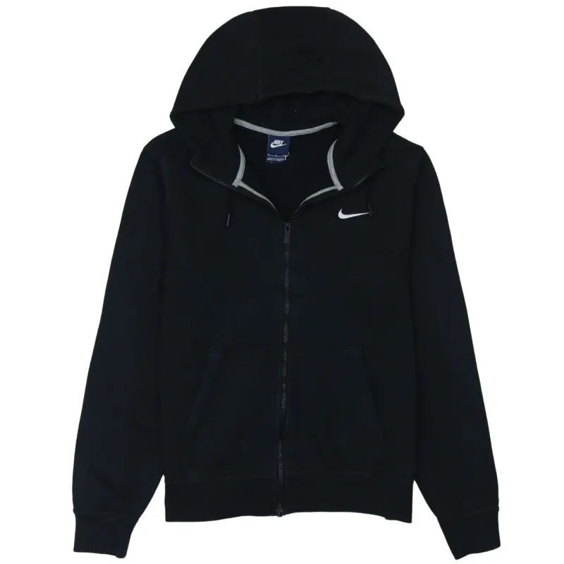 Nike Black Full Zip Hoodie Men's Medium Embroidered Swoosh Split Pouch Pocket Sweatshirt sold by Vintage Club