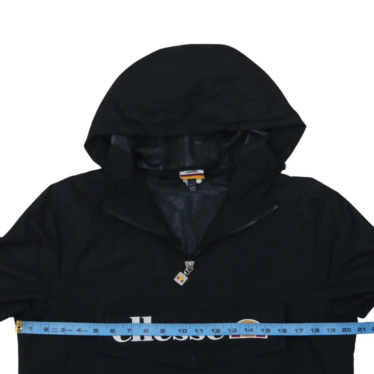 Ellesse Black Hooded Windbreaker Men's Small Embroidered Front Logo Half Zip Jacket Anorak sold by Vintage Club product image thumbnail 5