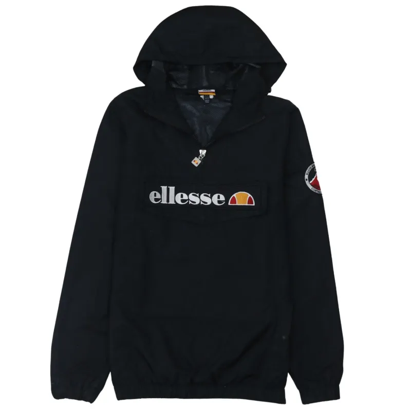 Ellesse Black Hooded Windbreaker Men's Small Embroidered Front Logo Half Zip Jacket Anorak made by Ellesse