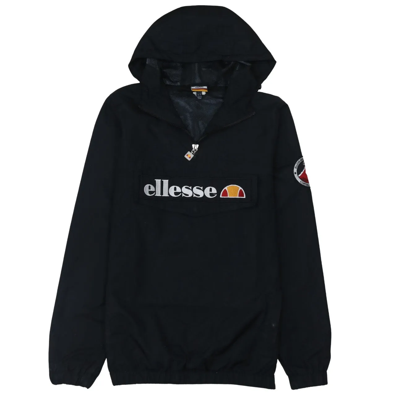 Ellesse Black Hooded Windbreaker Men's Small Embroidered Front Logo Half Zip Jacket Anorak sold by Vintage Club