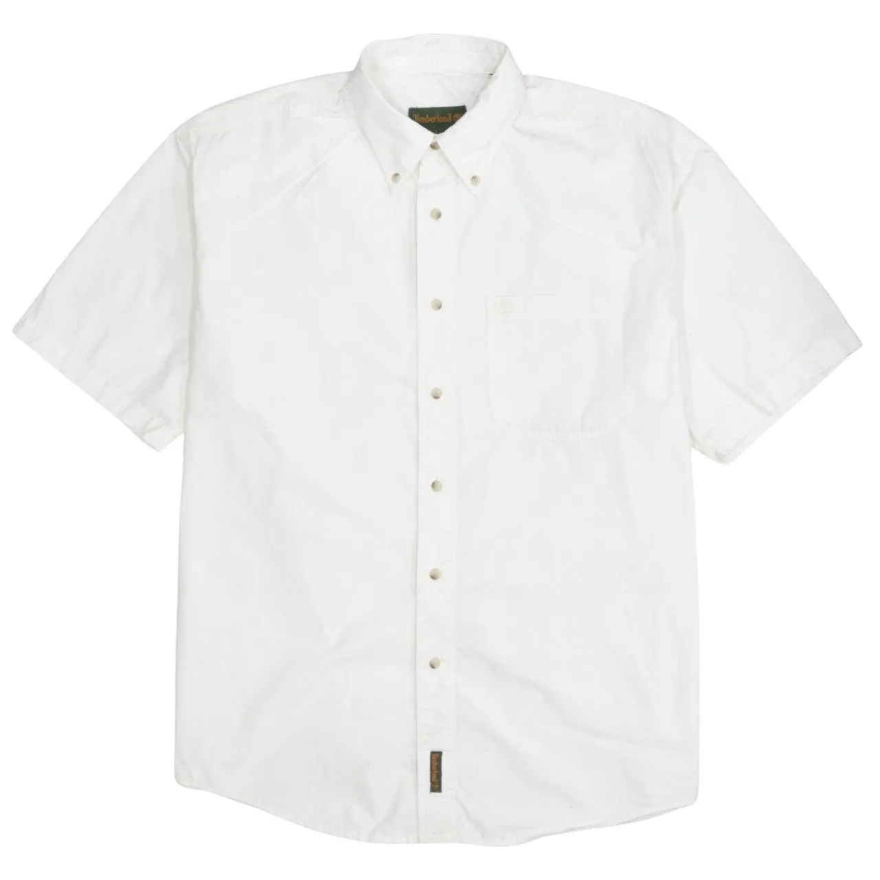 Timberland White Short Sleeve Shirt Men's Large Button Down Pocket Casual Top sold by Vintage Club