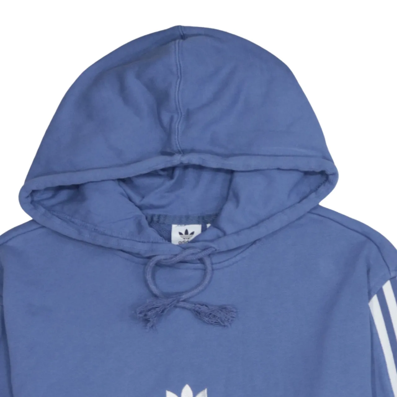 Adidas Blue Hoodie Women’s XLarge Three Stripe Sleeves Printed Trefoil Logo Pullover Sweatshirt sold by Vintage Club product image thumbnail 3