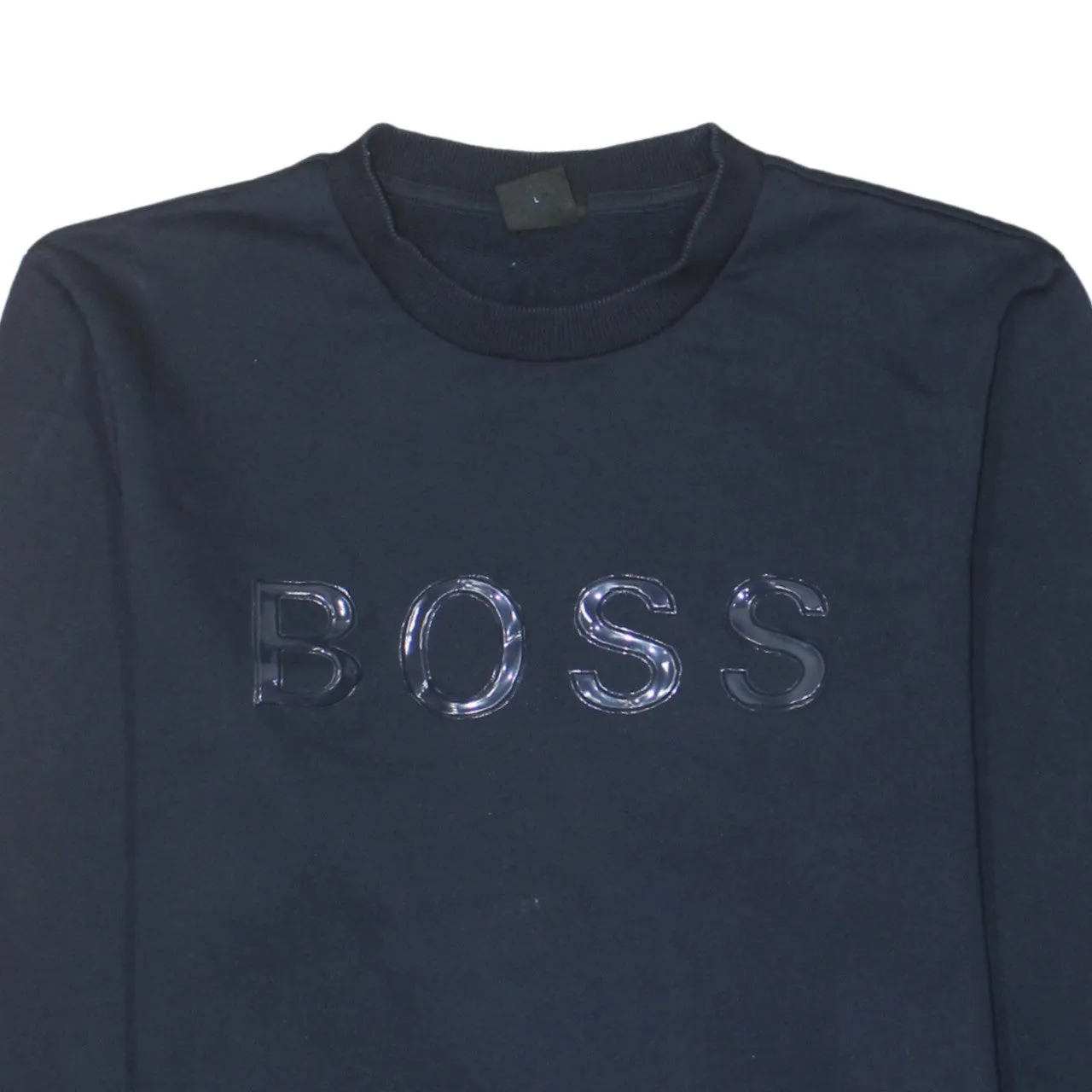 HUGO BOSS Navy Sweatshirt Women's Large Gloss BOSS Logo Crewneck Pullover Top sold by Vintage Club product image thumbnail 3