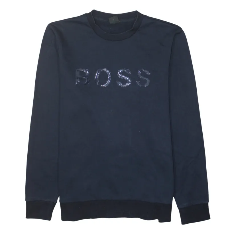 HUGO BOSS Navy Sweatshirt Women's Large Gloss BOSS Logo Crewneck Pullover Top sold by Vintage Club