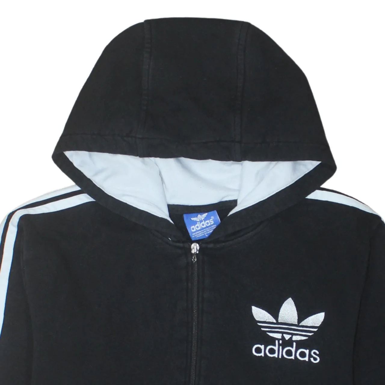 Adidas Black Zip Hoodie Women’s Large Trefoil Logo Three Stripe Sleeves Sweatshirt sold by Vintage Club product image thumbnail 3
