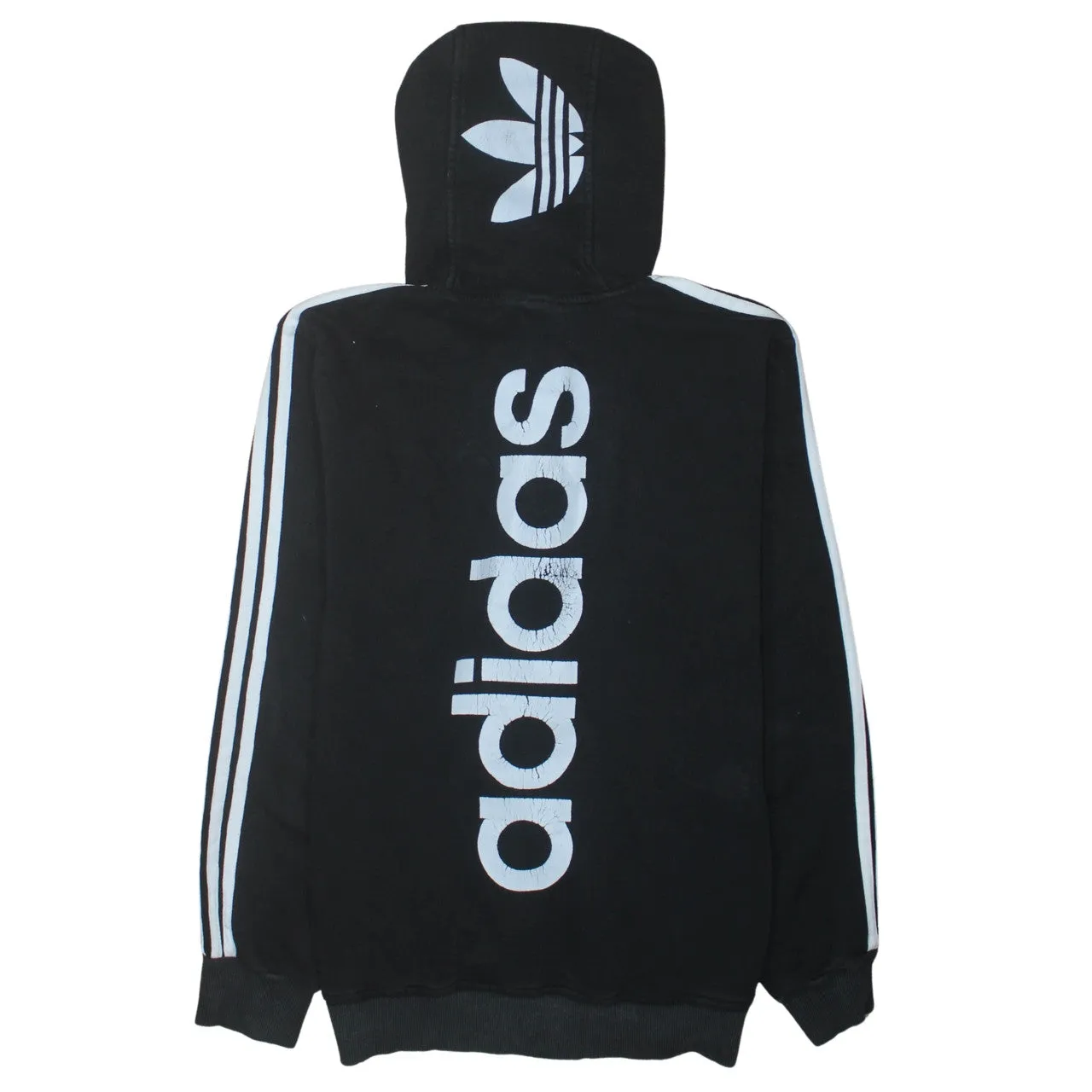Adidas Black Zip Hoodie Women’s Large Trefoil Logo Three Stripe Sleeves Sweatshirt sold by Vintage Club product image thumbnail 2