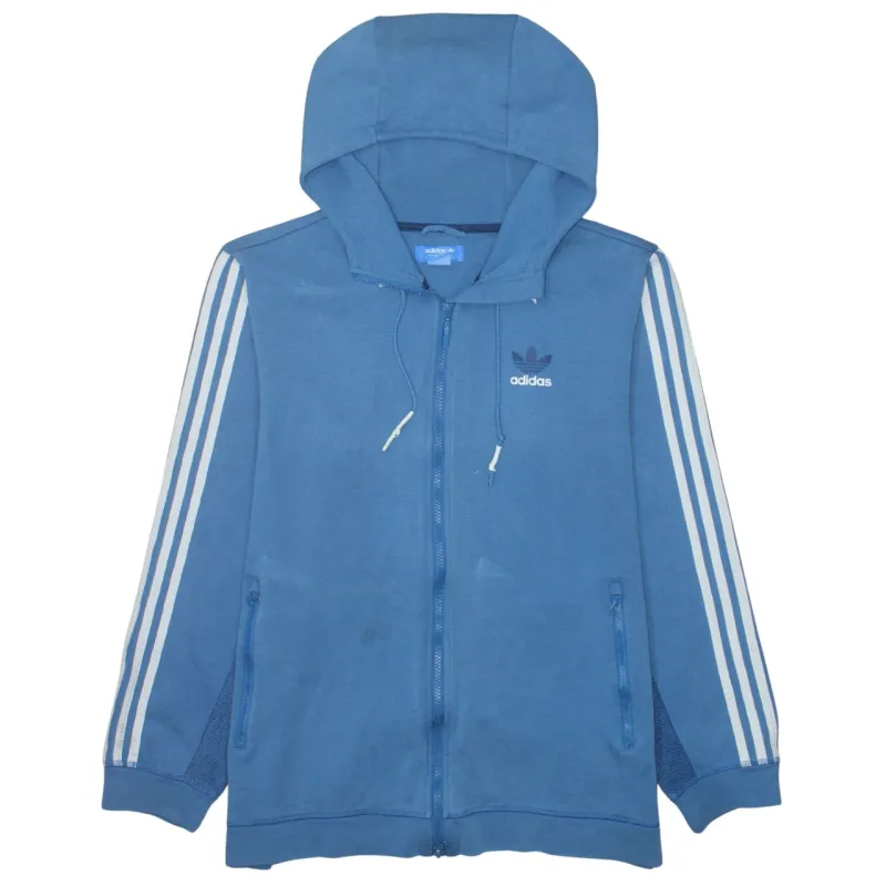 Adidas Blue Full Zip Hoodie Men's Large Trefoil Embroidered Logo Three Stripe Sleeves Sweatshirt sold by Vintage Club