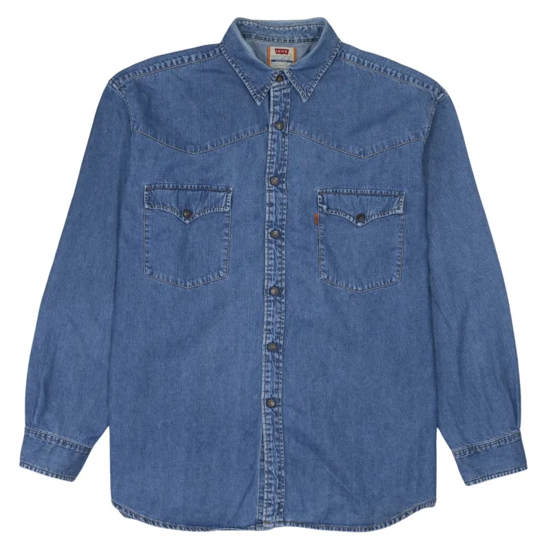 Levi's Mid Blue Denim Shirt Men's XLarge Western Pockets Button Front Long Sleeve Top sold by Vintage Club