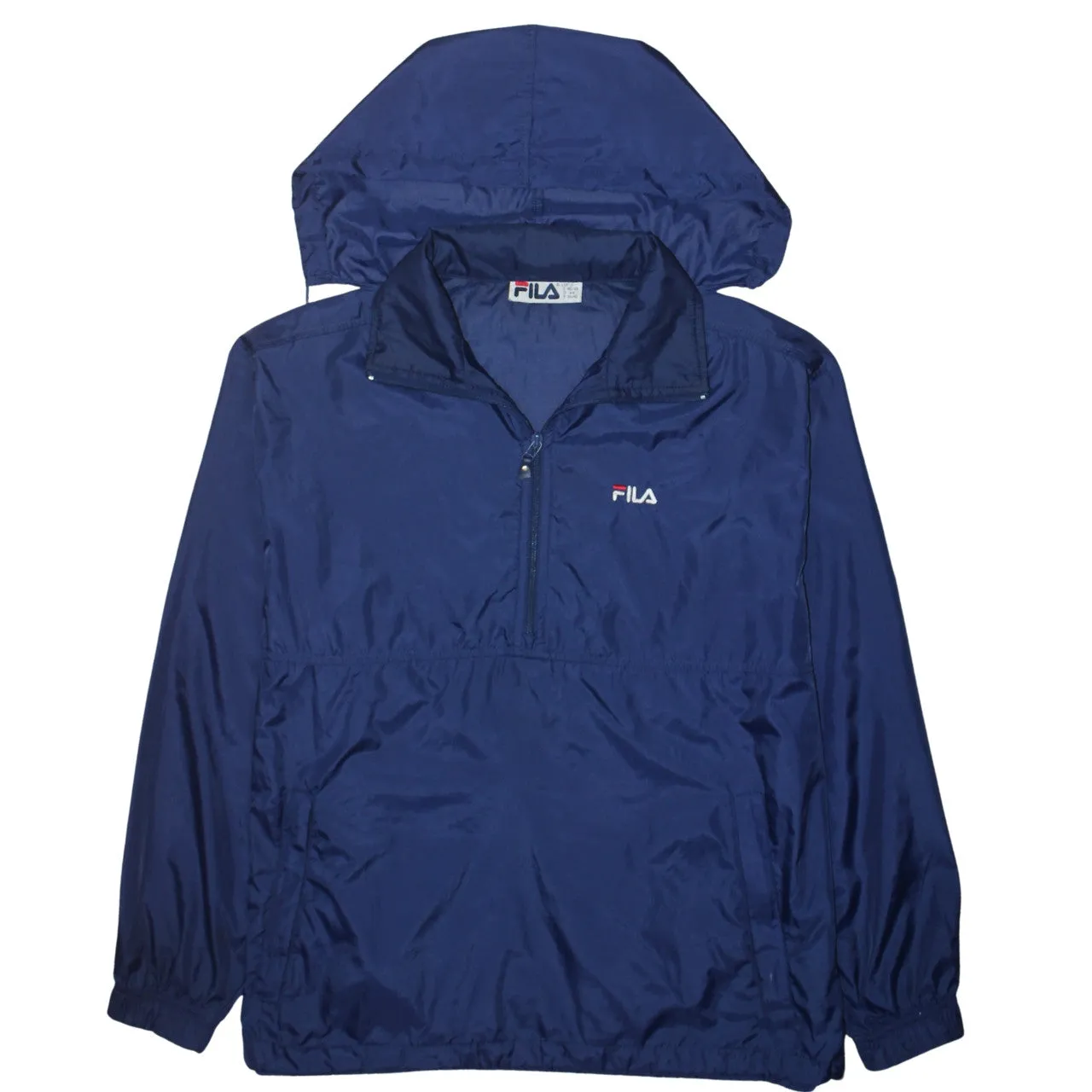 Fila Navy Blue Windbreaker Jacket Men’s Small Hooded Half Zip Embroidered Logo Pullover sold by Vintage Club