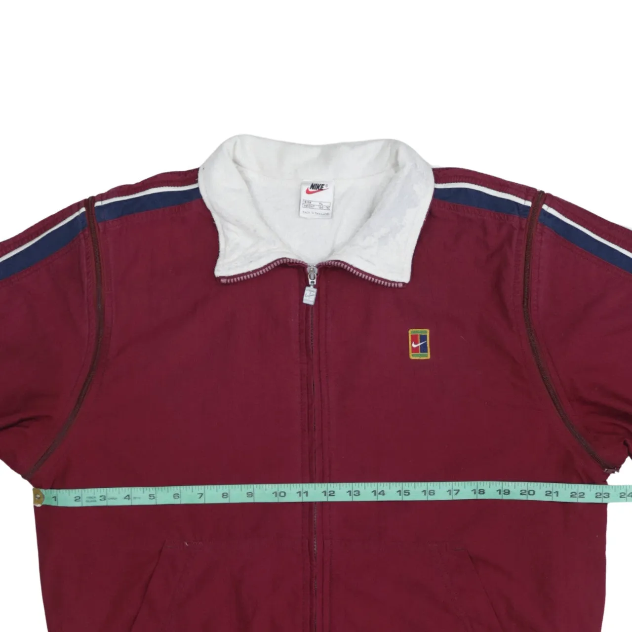 Nike Burgundy Red Windbreaker Jacket Women’s XLarge Zip Pockets Stripe Sleeves Embroidered Logo Outerwear sold by Vintage Club product image thumbnail 5