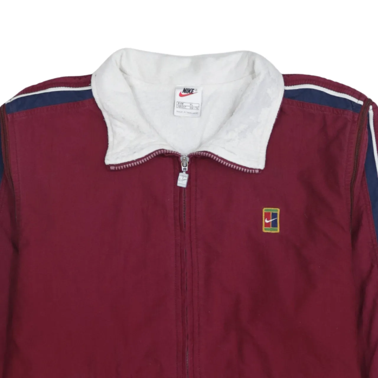 Nike Burgundy Red Windbreaker Jacket Women’s XLarge Zip Pockets Stripe Sleeves Embroidered Logo Outerwear sold by Vintage Club product image thumbnail 3