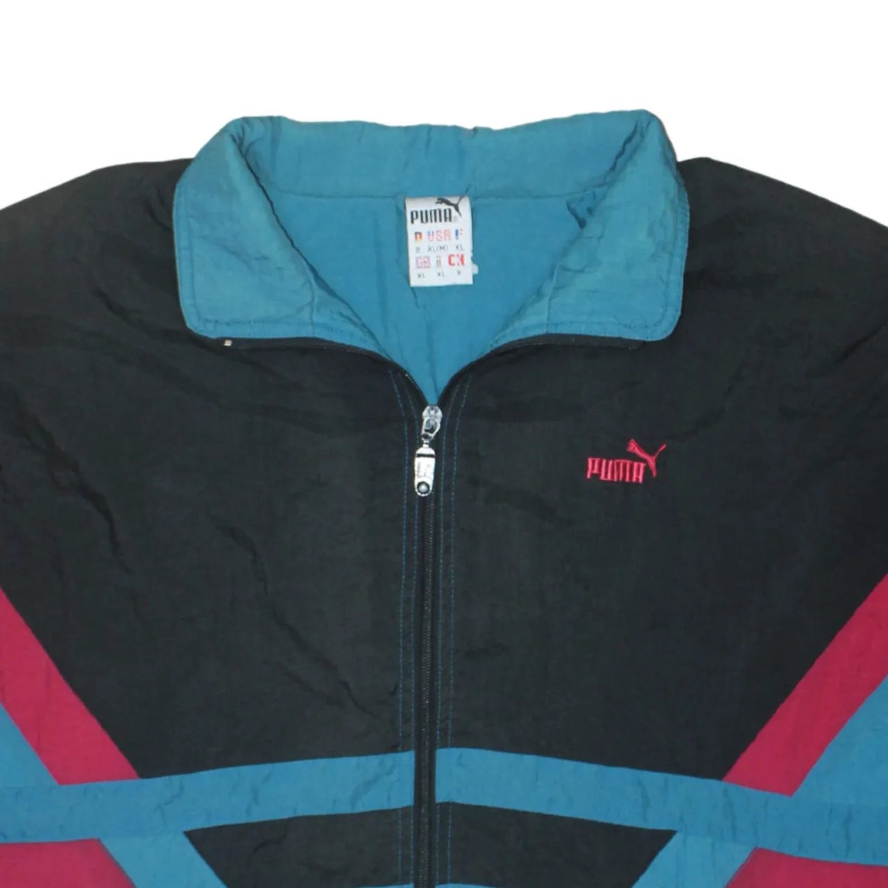 Puma Black Teal Windbreaker Jacket Men’s XLarge Full Zip Colour Block Embroidered Logo Track Top sold by Vintage Club product image thumbnail 3