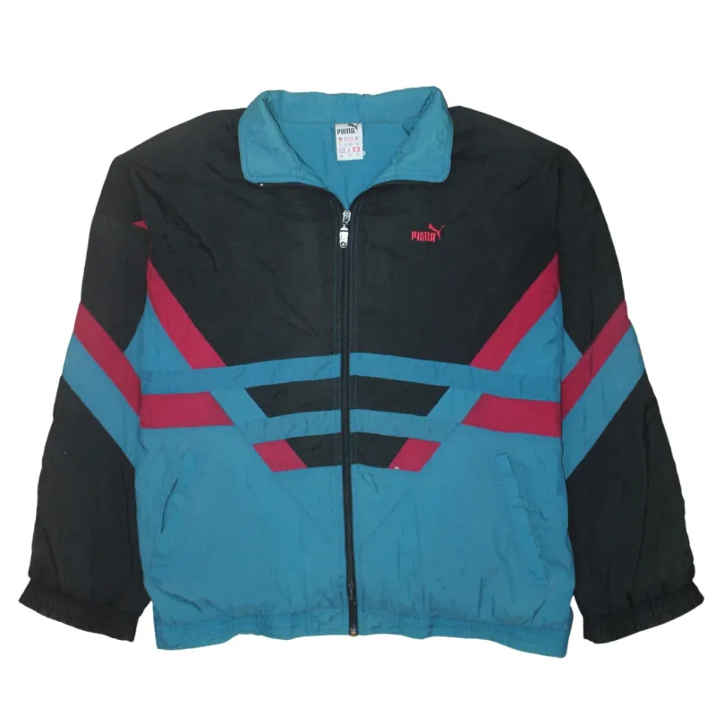 Puma Black Teal Windbreaker Jacket Men’s XLarge Full Zip Colour Block Embroidered Logo Track Top made by Puma