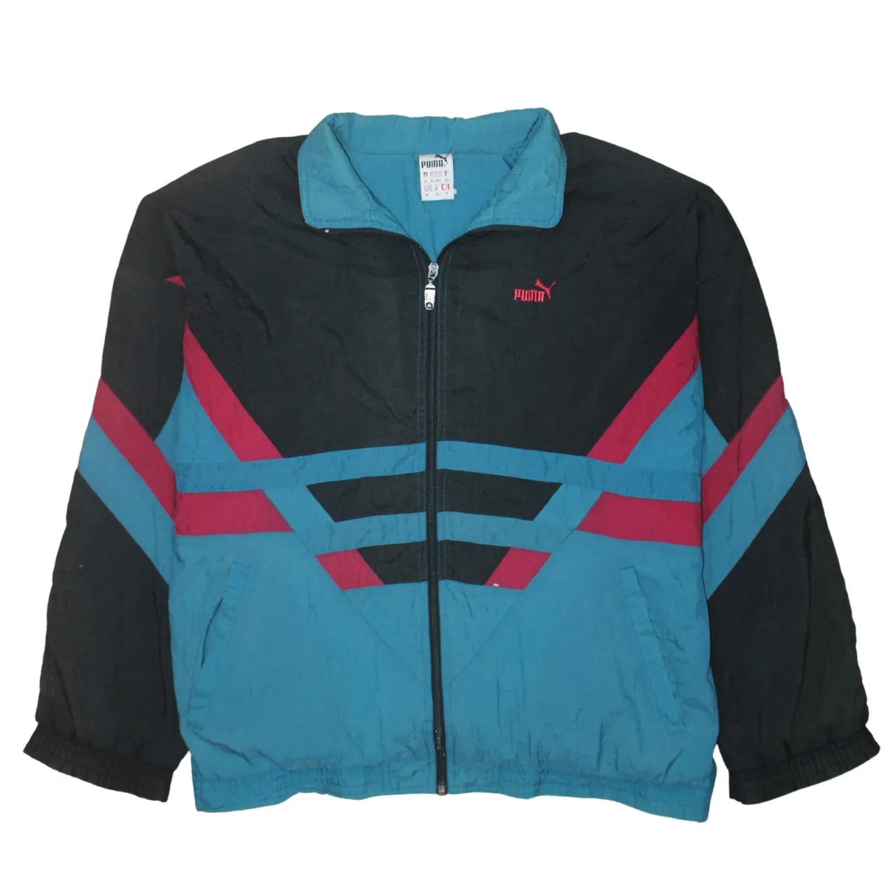 Puma Black Teal Windbreaker Jacket Men’s XLarge Full Zip Colour Block Embroidered Logo Track Top sold by Vintage Club