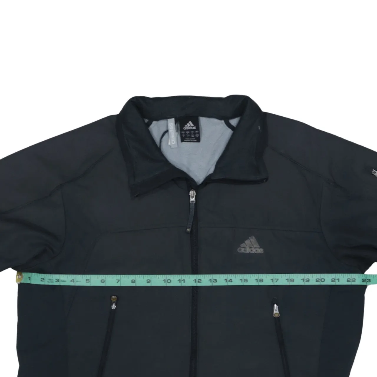 Adidas Black Windbreaker Jacket Women's Large Reflective Three Stripes Zip Pockets Outerwear sold by Vintage Club product image thumbnail 5