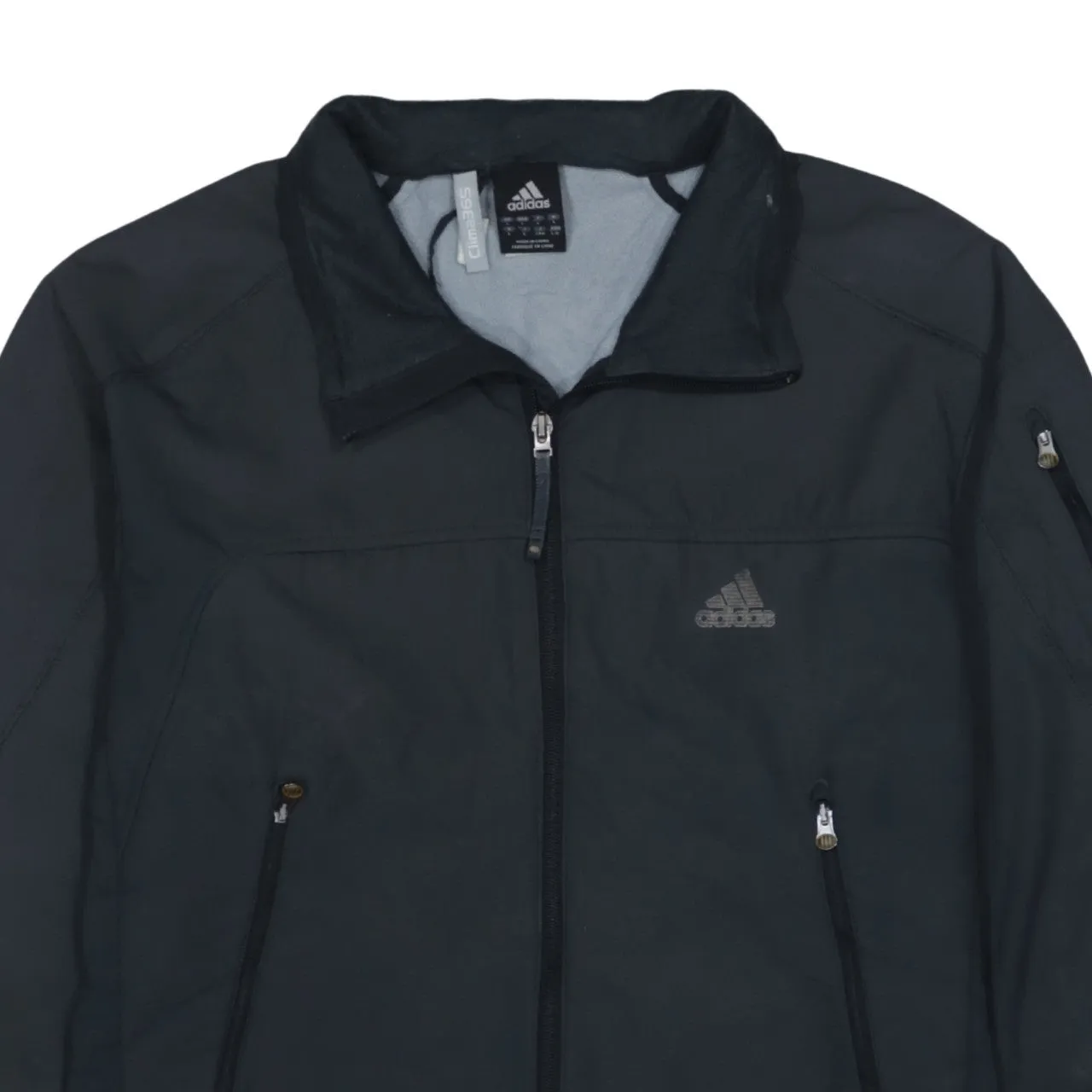 Adidas Black Windbreaker Jacket Women's Large Reflective Three Stripes Zip Pockets Outerwear sold by Vintage Club product image thumbnail 3