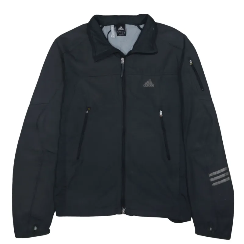 Adidas Black Windbreaker Jacket Women's Large Reflective Three Stripes Zip Pockets Outerwear sold by Vintage Club