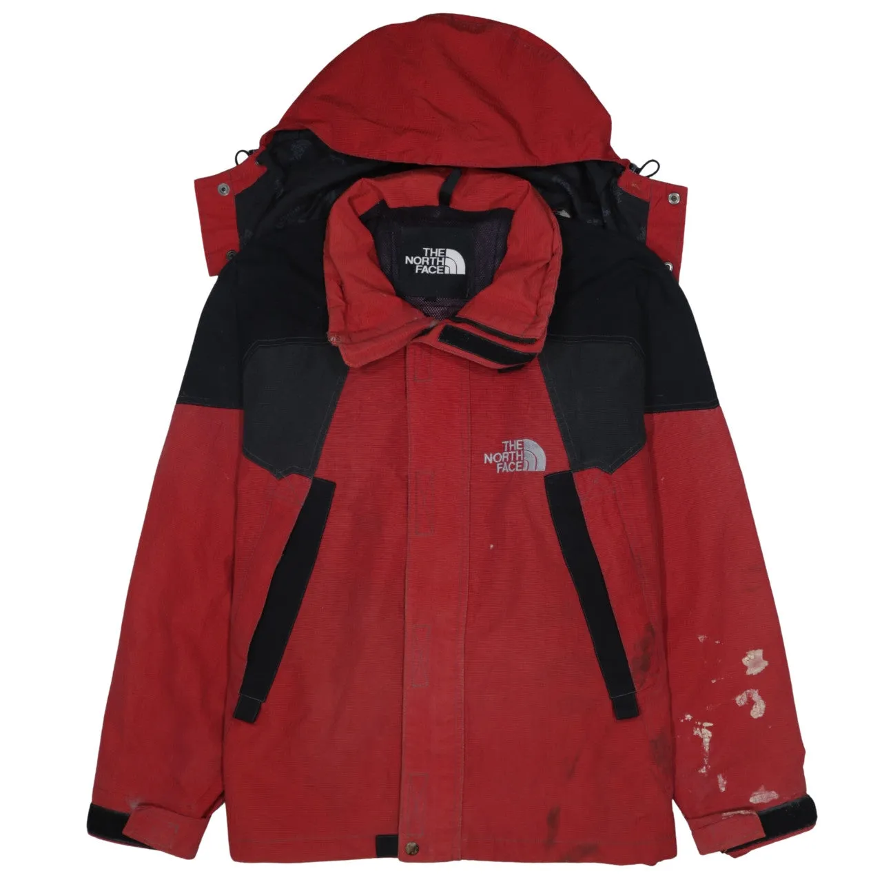 The North Face Red Black Hooded Jacket Men's Large Embroidered Logos Zip Pockets Outerwear sold by Vintage Club