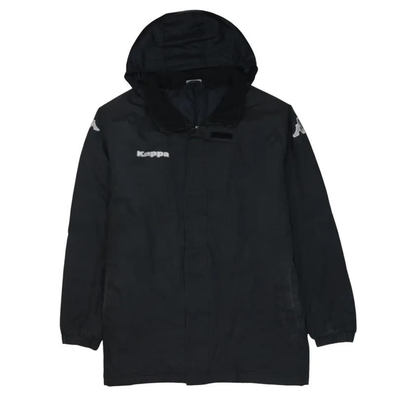 Kappa Black Hooded Jacket Men’s XLarge Embroidered Logos Longline Padded Coat Parka sold by Vintage Club