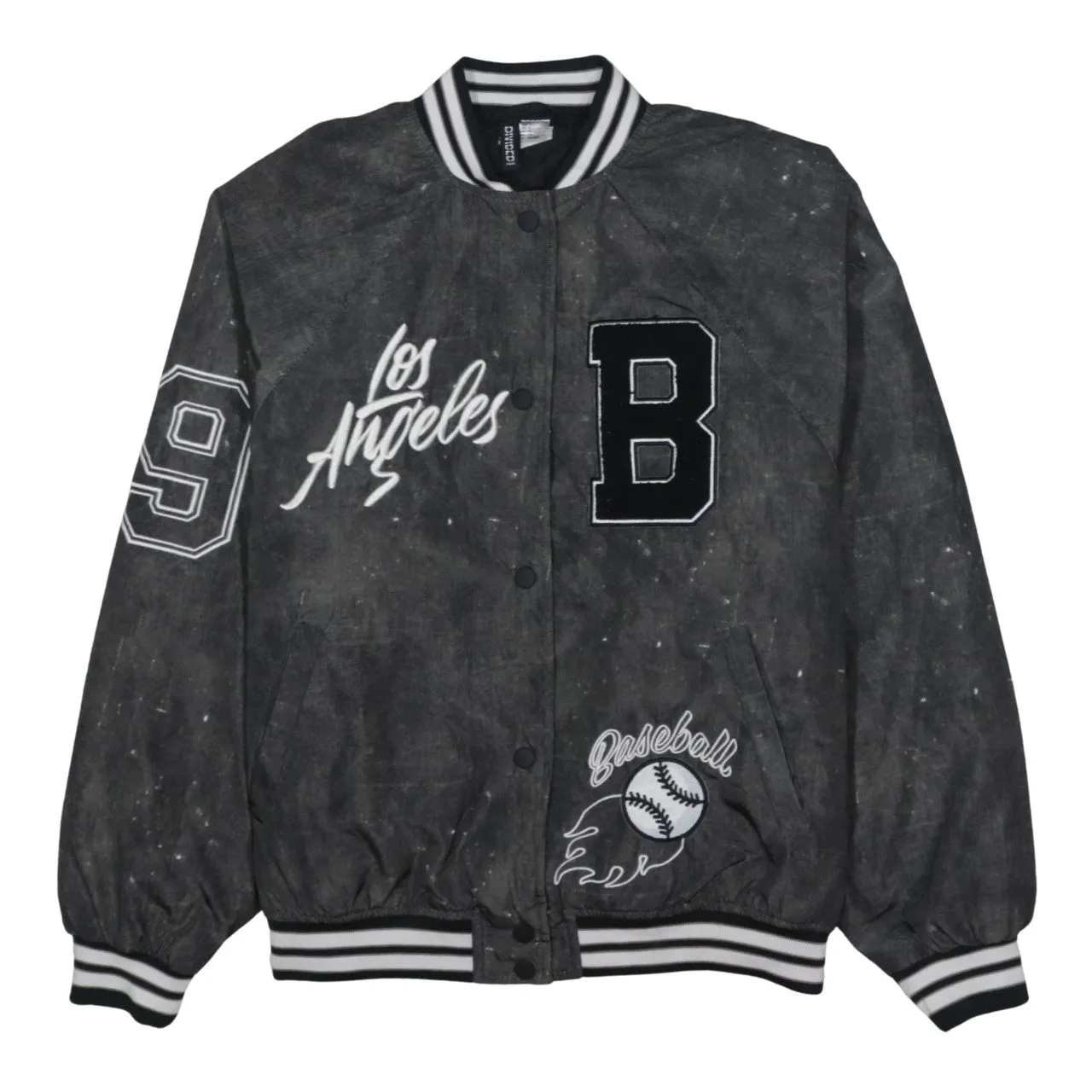 DIVIDCD Washed Black Varsity Jacket Men's Small Los Angeles B Patch Baseball Bomber sold by Vintage Club